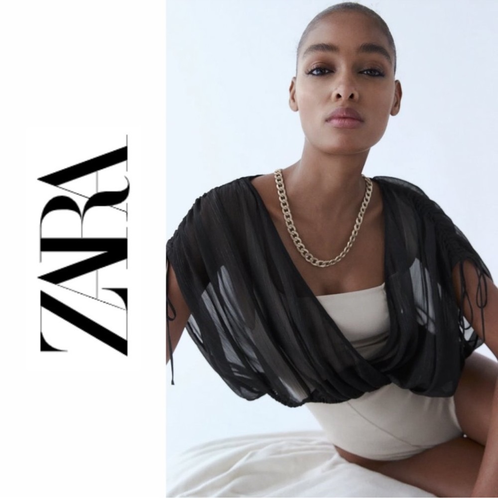 NWT ZARA Black Metallic Sheer Thread Crop Top - Small